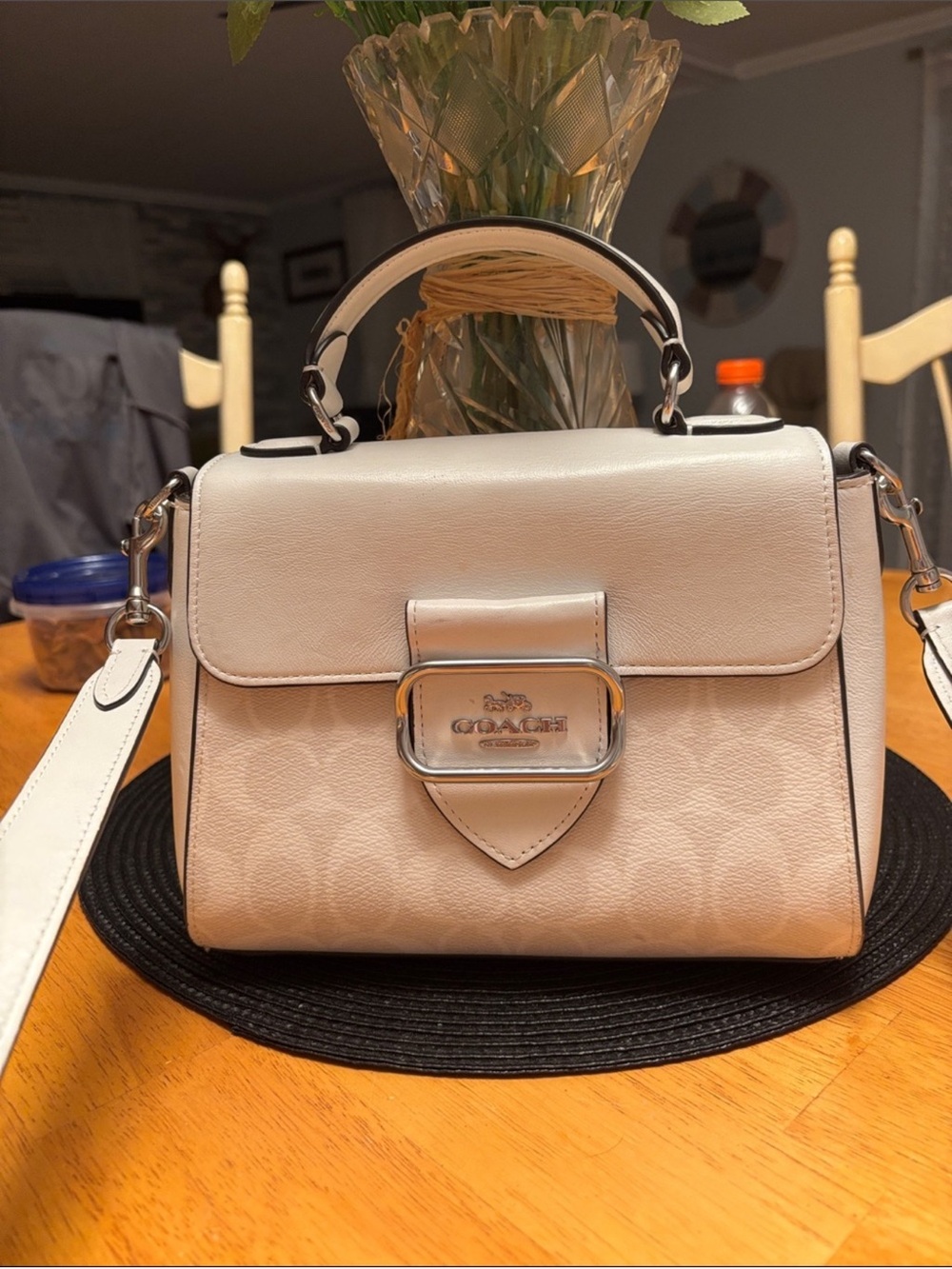 Coach White/Cream Leather Top-Handle Satchel with Silver Hardware